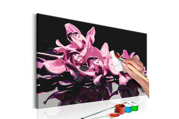 Tee-se-itse Maalaus Pink Orchid Black Background 60x40 cm - Artgeist sp. z o. o. - Sisustustuotteet - Taulu & taide - Maalaa itse - Tee se itse -taulu