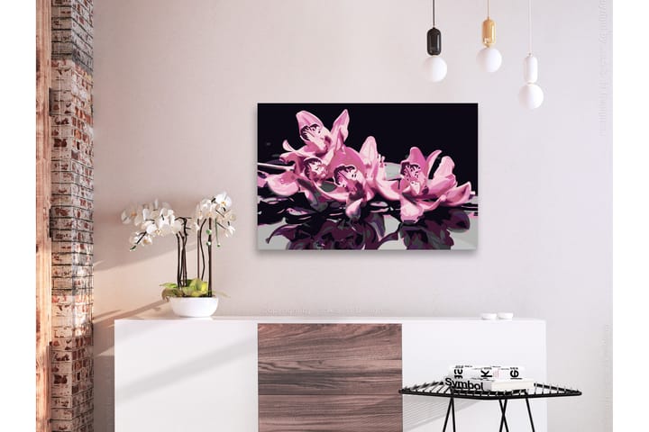 Tee-se-itse Maalaus Pink Orchid Black Background 60x40 cm - Artgeist sp. z o. o. - Sisustustuotteet - Taulu & taide - Maalaa itse - Tee se itse -taulu