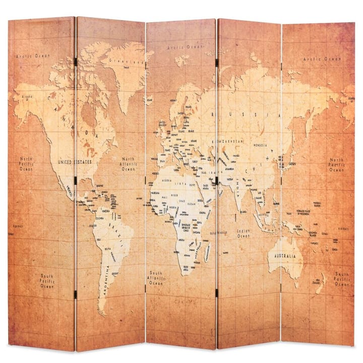 Taitettava tilanjakaja 200x170 cm maailmankartta keltainen - Keltainen - Taittuva sermi - Tilanjakaja & sermi