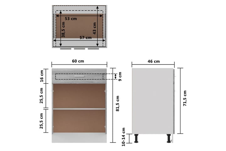 beBasic Alakaappi laatikolla harmaa Sonoma 60x46x81,5 cm tekninen puu - Harmaa - Talo & remontointi - Keitti�ö & kylpyhuone - Keittiö & kodinhoitohuone - Keittiön sisustus - Keittiökaappi