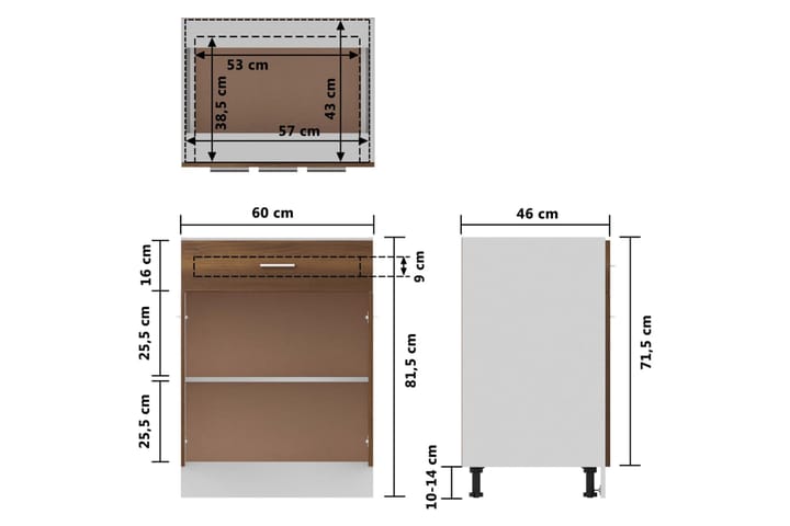 beBasic Alakaappi laatikolla ruskea tammi 60x46x81,5 cm tekninen puu - Ruskea - Talo & remontointi - Keittiö & kylpyhuone - Keittiö & kodinhoitohuone - Keittiön sisustus - Keittiökaappi