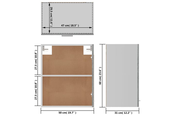 beBasic Riippuva kaappi harmaa Sonoma 50x31x60 cm tekninen puu - Harmaa - Talo & remontointi - Keittiö & kylpyhuone - Keittiö & kodinhoitohuone - Keittiön sisustus - Keittiökaappi