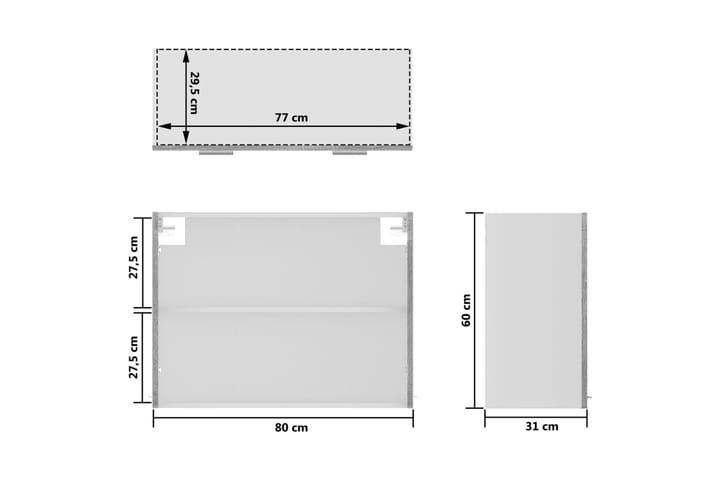 beBasic Riippuva lasikaappi harmaa Sonoma 80x31x60 cm tekninen puu - Harmaa - Talo & remontointi - Keittiö & kylpyhuone - Keittiö & kodinhoitohuone - Keittiön sisustus - Keittiökaappi