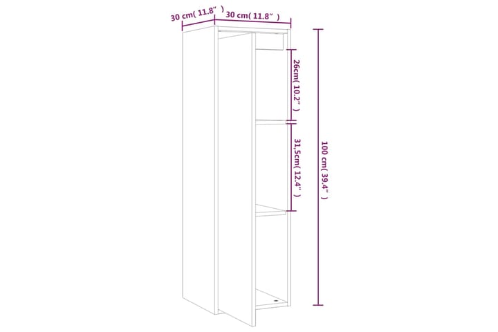 beBasic Seinäkaapit 2 kpl harmaa 30x30x100 cm täysi mänty - Harmaa - Seinähylly - Keittiöhylly - Hylly