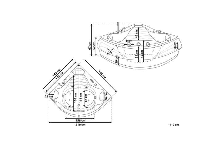 Kulmaporeamme Serranilla 145 cm LED-valaistuksella - Valkoinen - Talo & remontointi - Keittiö & kylpyhuone - Kylpyhuone - Kylpyammeet - Poreammeet & hierovat ammeet