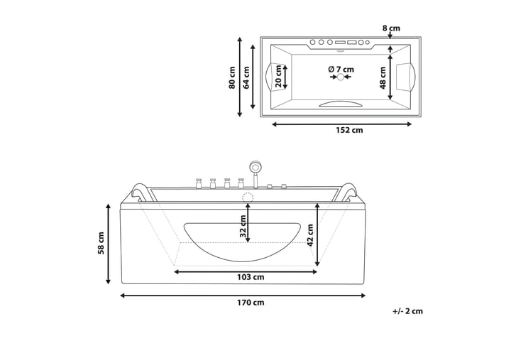 Kylpyamme LED:illä 170 x 80 cm Musta HAWES - Musta - Talo & remontointi - Keittiö & kylpyhuone - Kylpyhuone - Kylpyammeet - Poreammeet & hierovat ammeet