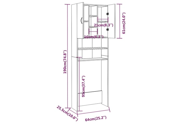 beBasic Pesukonekaappi ruskea tammi 64x25,5x190 cm - Kylpyhuonekaapit