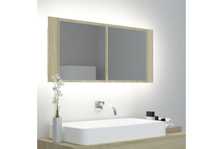 Kylpyhuoneen LED peilikaappi Sonoma tammi 100x12x45 cm - Ruskea - Peilikaapit - Kylpyhuoneekaappi valaistuksella