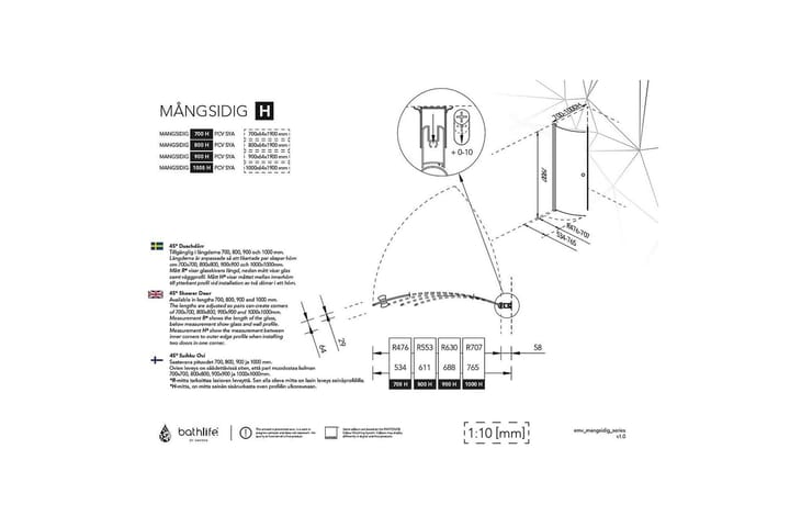 Suihkuovi Mångsidig 45° ovi - 70 cm Musta Kirkaslasi - Talo & remontointi - Keittiö & kylpyhuone - Kylpyhuone - Suihkukalusteet - Suihkuovi