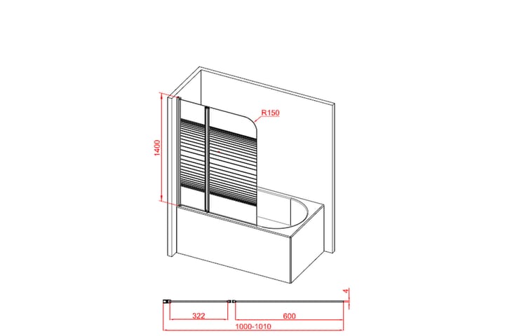 Suihkuseinä Almunge 140 cm - Musta - Talo & remontointi - Keittiö & kylpyhuone - Kylpyhuone - Suihkukalusteet - Suihkuseinät