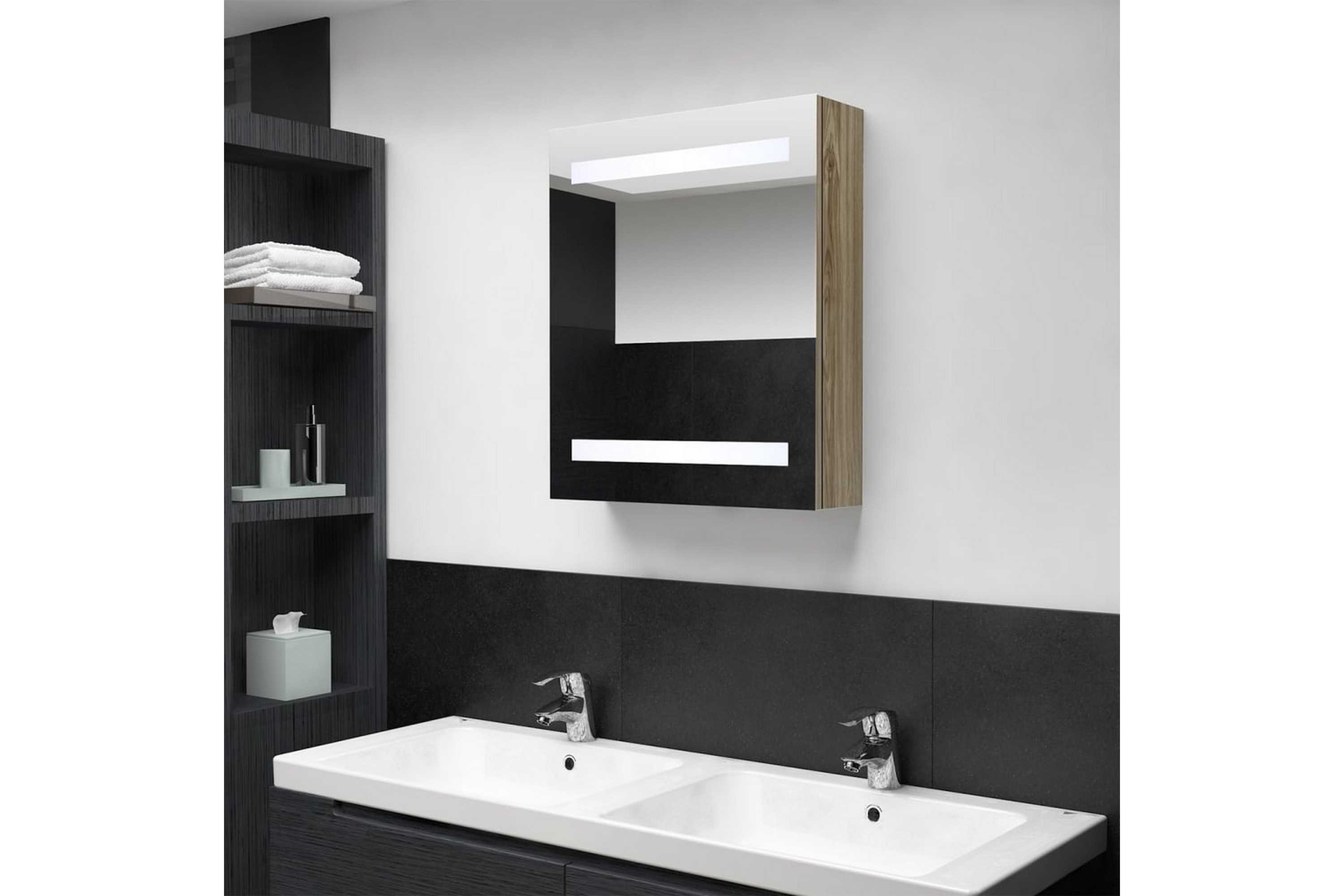 LED kylpyhuoneen peilikaappi tammi 50x14x60 cm - Ruskea