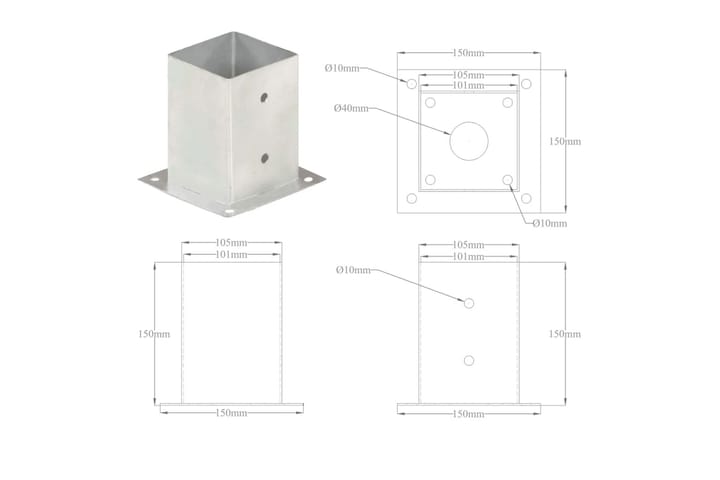 Aitatolpan jalat 4 kpl galvanoitua metallia 101 mm - Hopea - Talo & remontointi - Näkösuojat & aitaukset - Aita - Aitatolpat