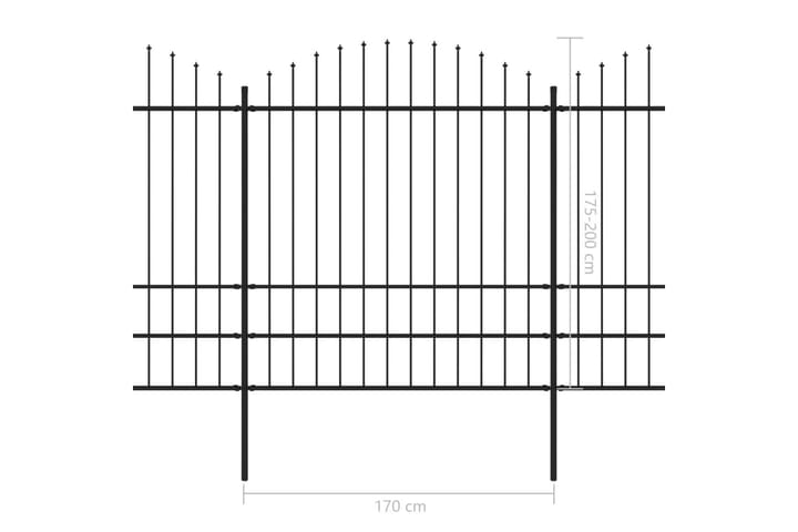 Puutarha-aita keihäskärjillä teräs (1,75-2)x11,9 m musta - Musta - Takorauta-aita & rauta-aita