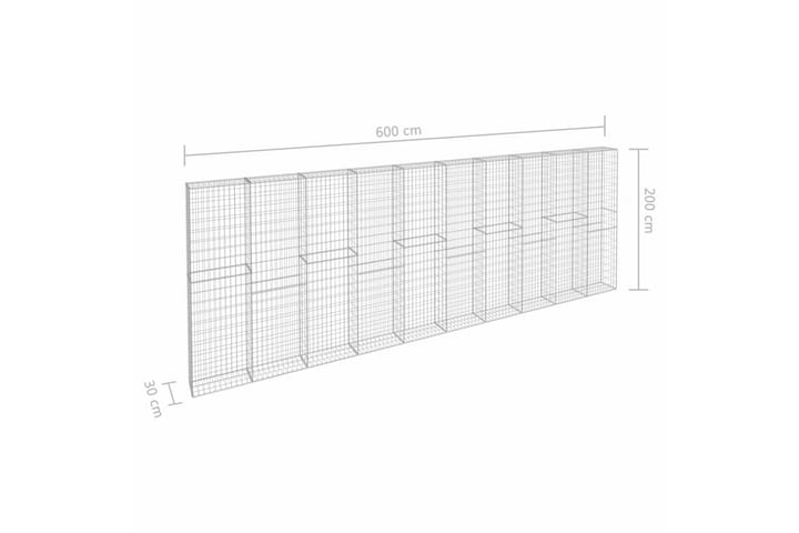 Gabionseinä kansilla galvanoitu teräs 600x30x200 cm - Hopea - Talo & remontointi - Näkösuojat & aitaukset - Muuri - Kivikori