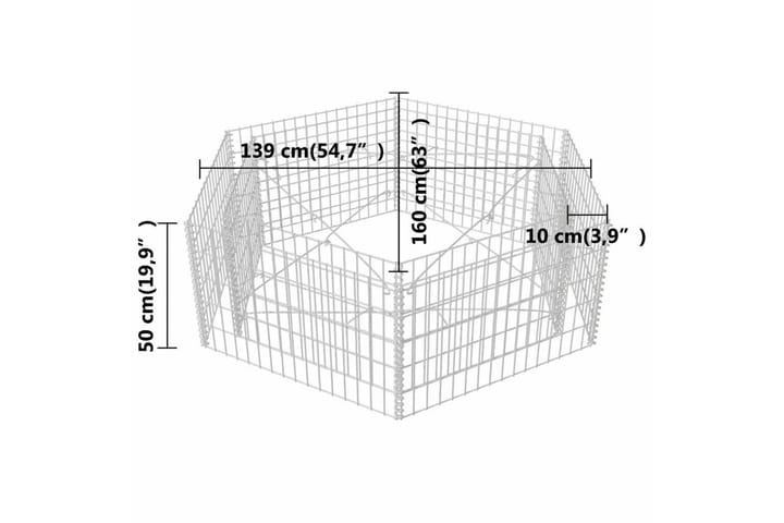 Korotettu kuusikulmainen gabion-/kivikorikehys 160x140x50 cm - Hopea - Talo & remontointi - Näkösuojat & aitaukset - Muuri - Kivikori