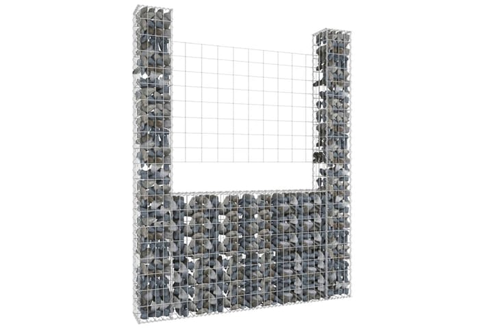 U-muotoiset kivikorit 2 pylväällä rauta 140x20x200 cm - Hopea - Talo & remontointi - Näkösuojat & aitaukset - Muuri - Kivikori