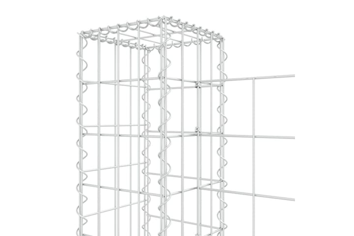 U-muotoiset kivikorit 4 pylväällä rauta 380x20x100 cm - Hopea - Talo & remontointi - Näkösuojat & aitaukset - Muuri - Kivikori