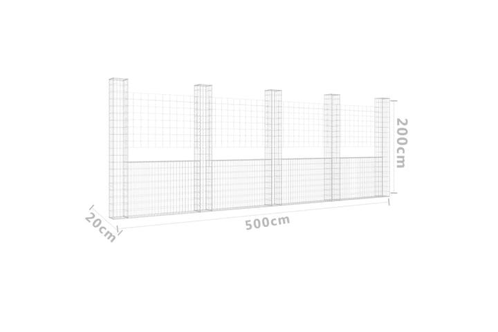 U-muotoiset kivikorit 5 pylväällä rauta 500x20x200 cm - Hopea - Talo & remontointi - Näkösuojat & aitaukset - Muuri - Kivikori