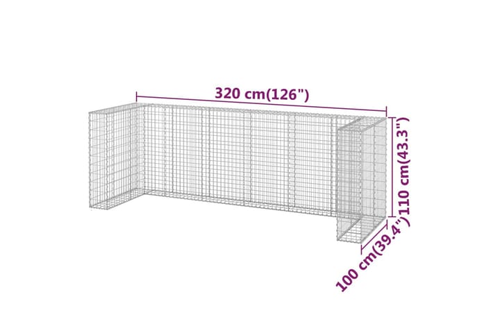 Kivikoriseinä roska-astioille galvanoitu teräs 320x100x110 c - Hopea - Talo & remontointi - Näkösuojat & aitaukset - Muuri - Kivikori