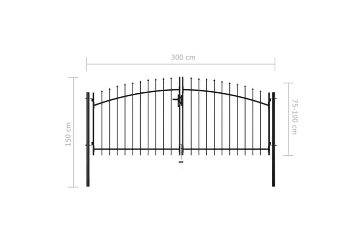 Aitaportti keihäskärjillä 300x150 cm - Musta - Portti ulos - Puuportti