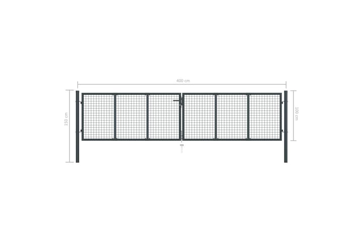 Puutarhaportti galvanoitu teräsverkko 400x150 cm harmaa - Harmaa - Takorautaportti & rautaportti - Portti ulos