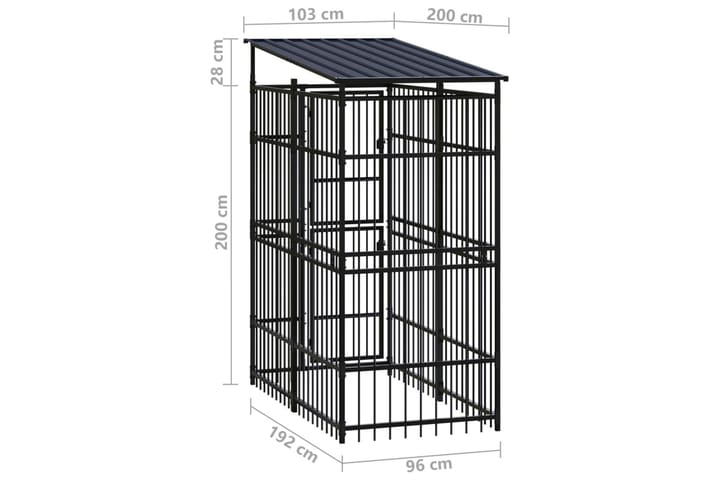 Koiran ulkohäkki katolla teräs 1,84 m² - Musta - Urheilu & vapaa-aika - Eläimille - Koira - Koirien kalusteet