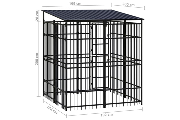 Koiran ulkohäkki katolla teräs 3,69 m² - Musta - Koirien kalusteet - Koiraportti & koira-aitaus