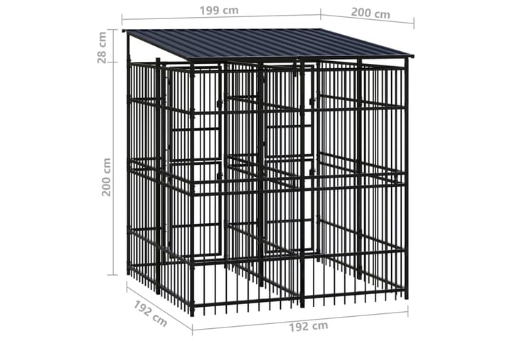 Koiran ulkohäkki katolla teräs 3,69 m² - Musta - Koirien kalusteet - Koiraportti & koira-aitaus