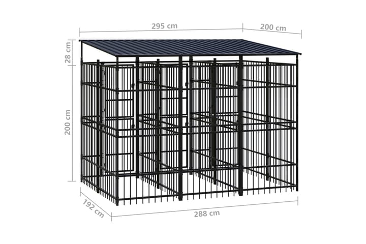 Koiran ulkohäkki katolla teräs 5,53 m² - Musta - Koirien kalusteet - Koiraportti & koira-aitaus