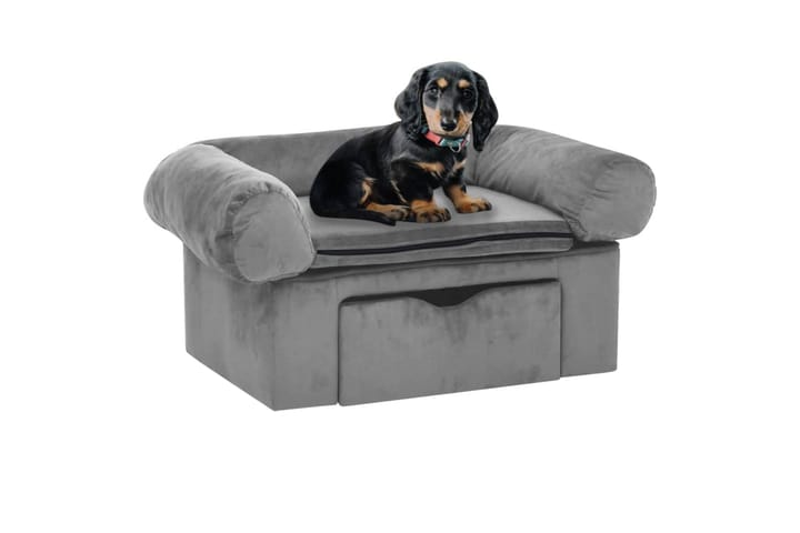 Koiran sohva vetolaatikolla harmaa 75x50x38 cm plyysi - Harmaa - Koiran peti & koiran sänky - Koirien kalusteet