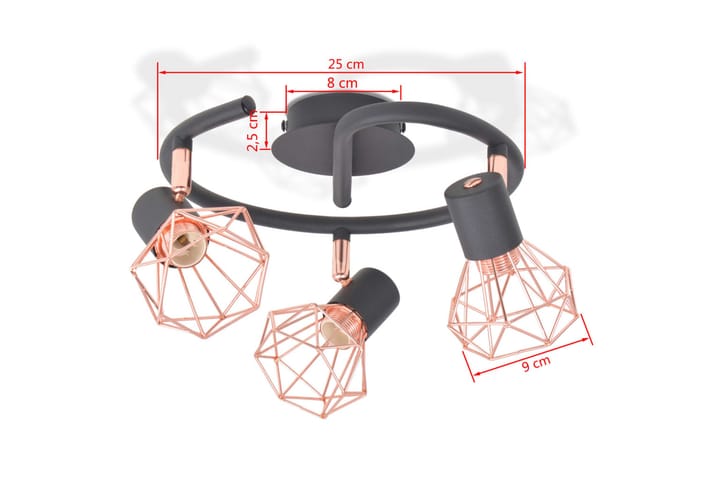 Kattovalaisin 3:lla spottivalolla E14 musta ja kupari - Musta - Valaistus - Hehkulamppu & polttimo - Spottivalaisin & alasvalo - Kohdevalo kisko